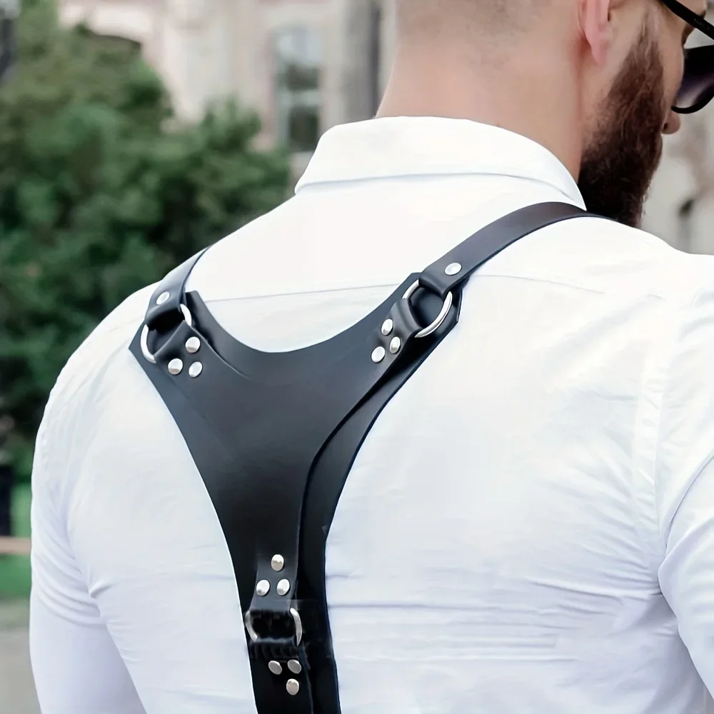 Men Harness Suspender BDSM Leather Studded Decor  Suspender Belt Adjustable BDSM Clothing Sex Belt Chest Harness Erotic Clothing