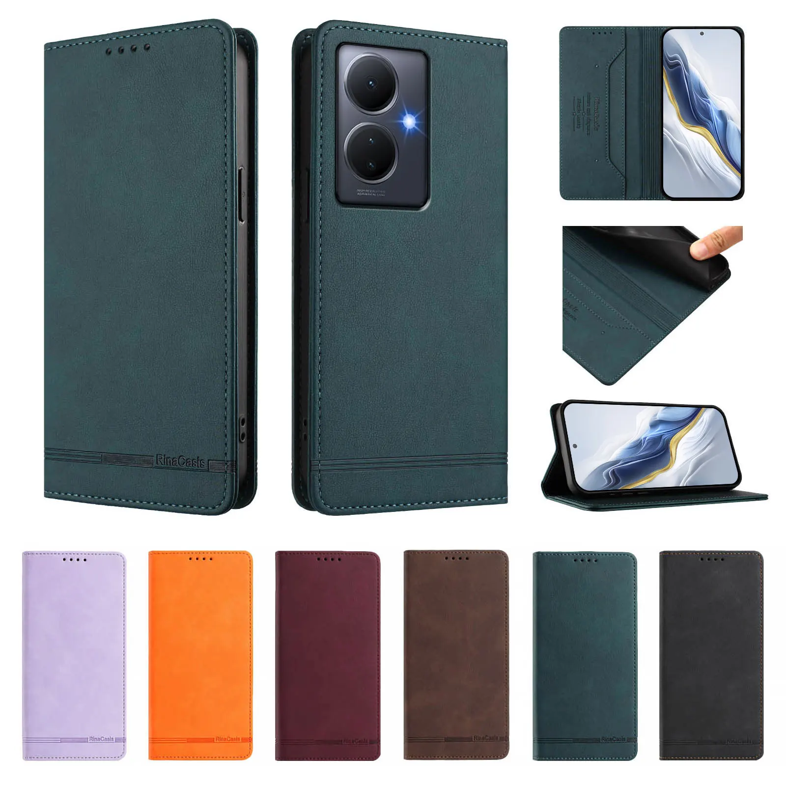 حافظة جلدية فاخرة لهاتف Vivo Y78 Plus Y76 Y36 Y35 Y33S Y28 Y28S Y22 Y21 Y17S Y16 Y15 Y12 محفظة قلابة مغناطيسية غطاء حقيبة الهاتف