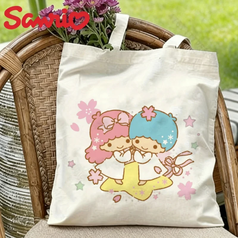 

1PC Little Twin Stars Sakura Canvas Tote Eco-friendly Reusable Shoulder Bag
