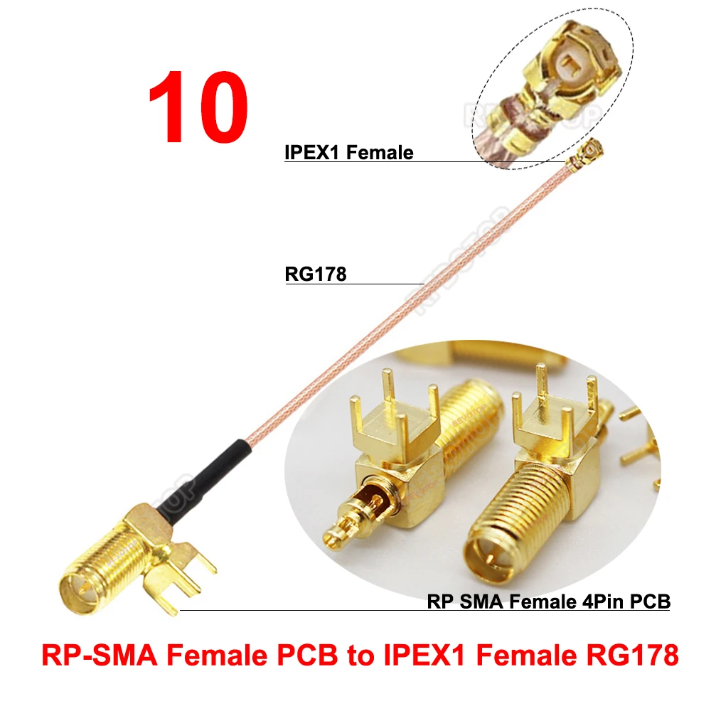 2PCS 4Pin PCB L RPSMA Female Jack to u.FL/IPEX-1 Female RG178 Cable Extension Pigtail Jumper WiFi Antenna 1-K to RPSMA-J