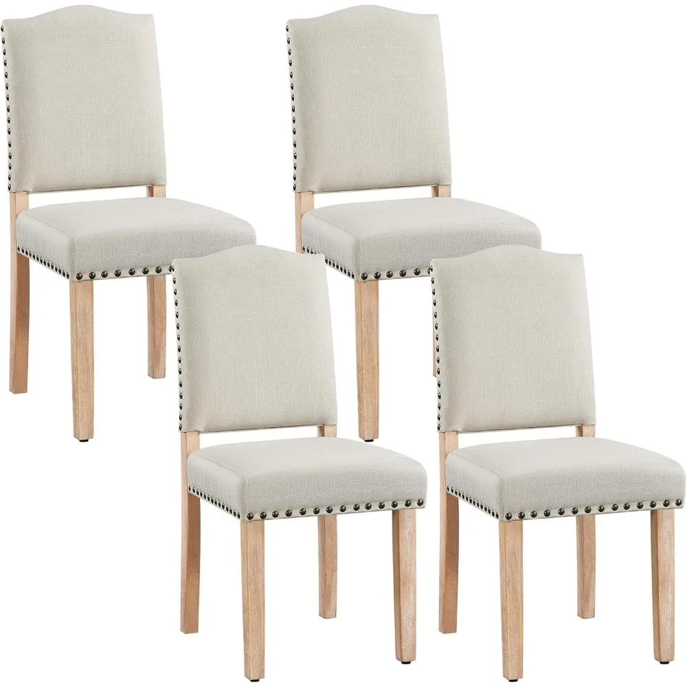 

Upholstered Dining Chairs Set of 4 Classic Fabric Kitchen Chairs with Nailhead Trim and Wooden Legs for Dining Room/Li