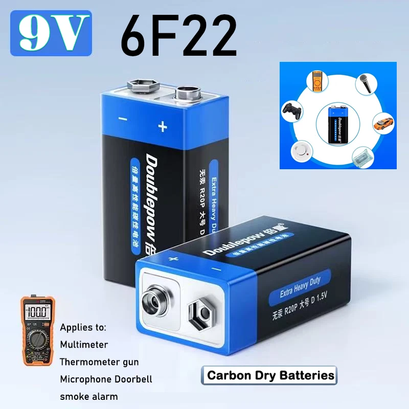 

Brand New Original 1-10PCS 9V 6F22 Disposable Battery 9V6F22 Square Cell Multimeter Alarm Microphone Carbon 9Volt Dry Batteries