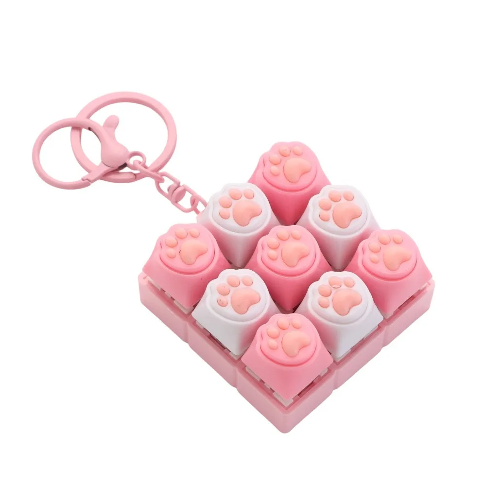 New Cat's Paw Shape Fidget Keychain 9Keys DIY Keyboard Keyboard Clicker Pass The Time Relief Stress Pinch Adult