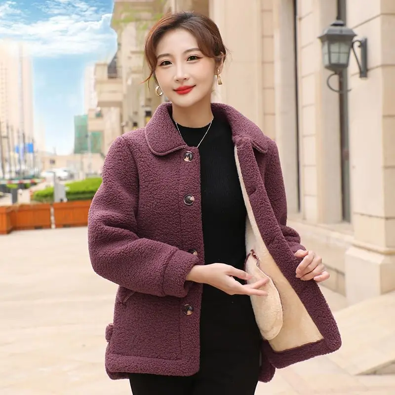 2023 Winter New Women Short Warm Coat Fleece-Lined Thickened Imitation Lamb Wool Coat Fashion Comfort Outwear