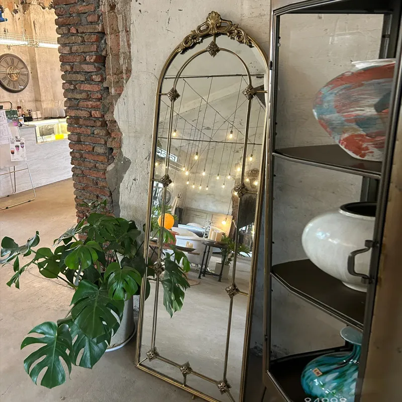 French vintage floor-to-ceiling full-length mirror European style household carved wall-mounted dressing mirror custom cloakroom