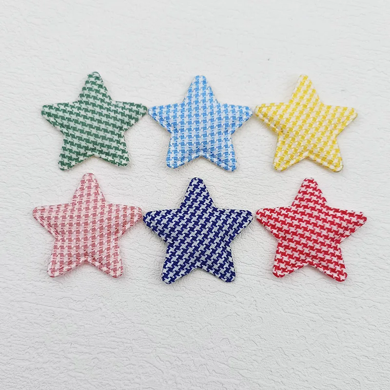 60pcs 3,3 cm Gitters tern gepolsterte Applikation für Kinder Stirnband Haars pange Zubehör Hüte Dekoration Patches