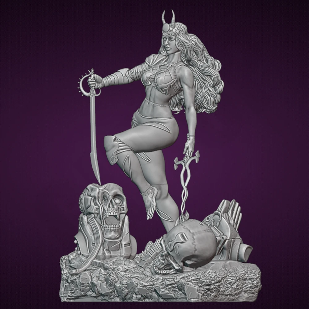 1/24 3d Print Model Kit Sexy Heks Dame Warrior Hars Figuur Model Kit DIY Miniatuur Reductie Standbeeld Ongeverfd Kit Speelgoed