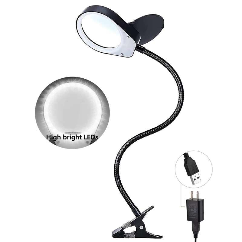 High-Quality Diamond Painting Tools - LED Light With Clip Magnifiers & Flexible Neck Magnifier Lamp PD-5S