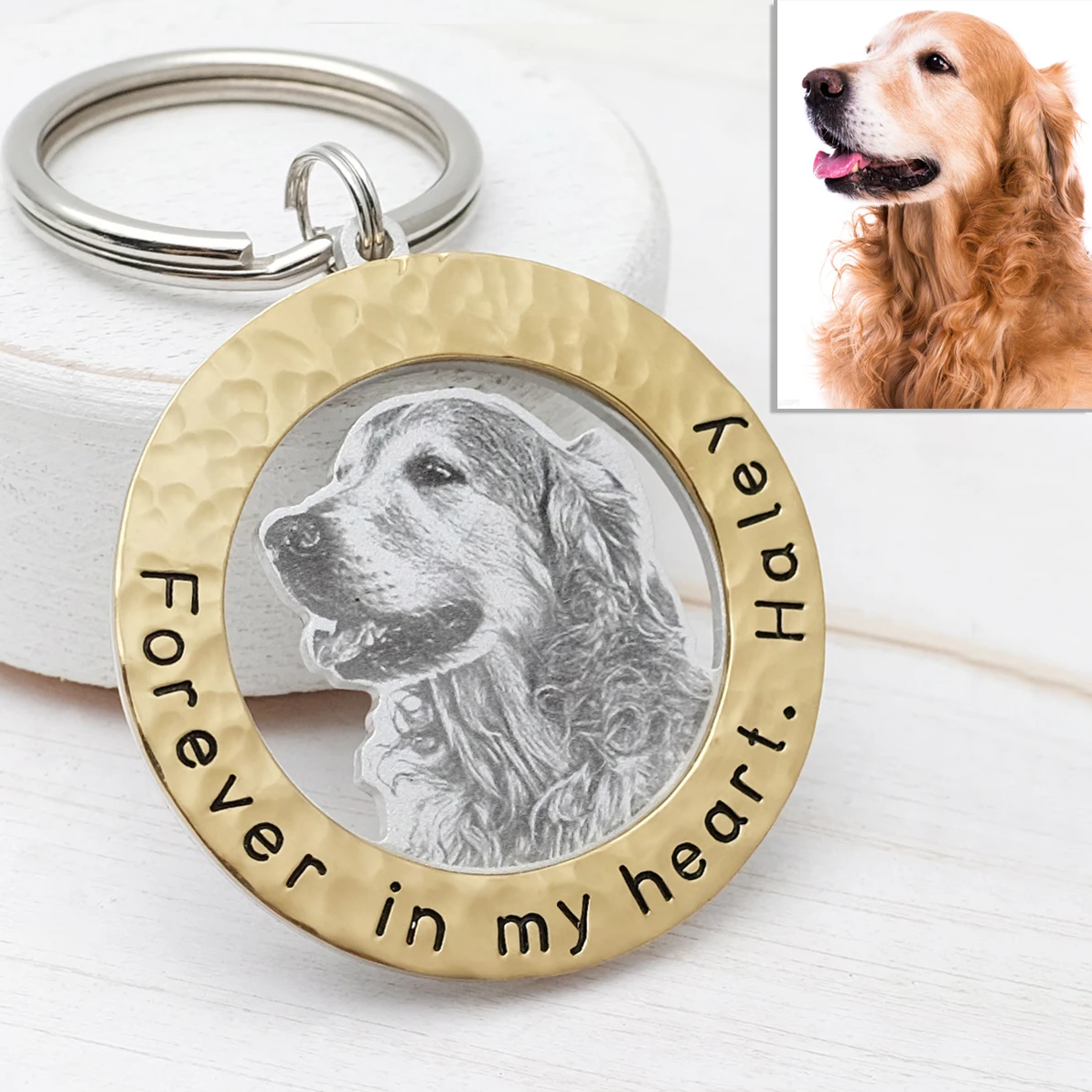 

Personalized Dog Photo Keychain Custom Pet Portrait Key Chain Cat Photo Keepsakes Keyring Memorial Jewelry Gift for Dog Lover