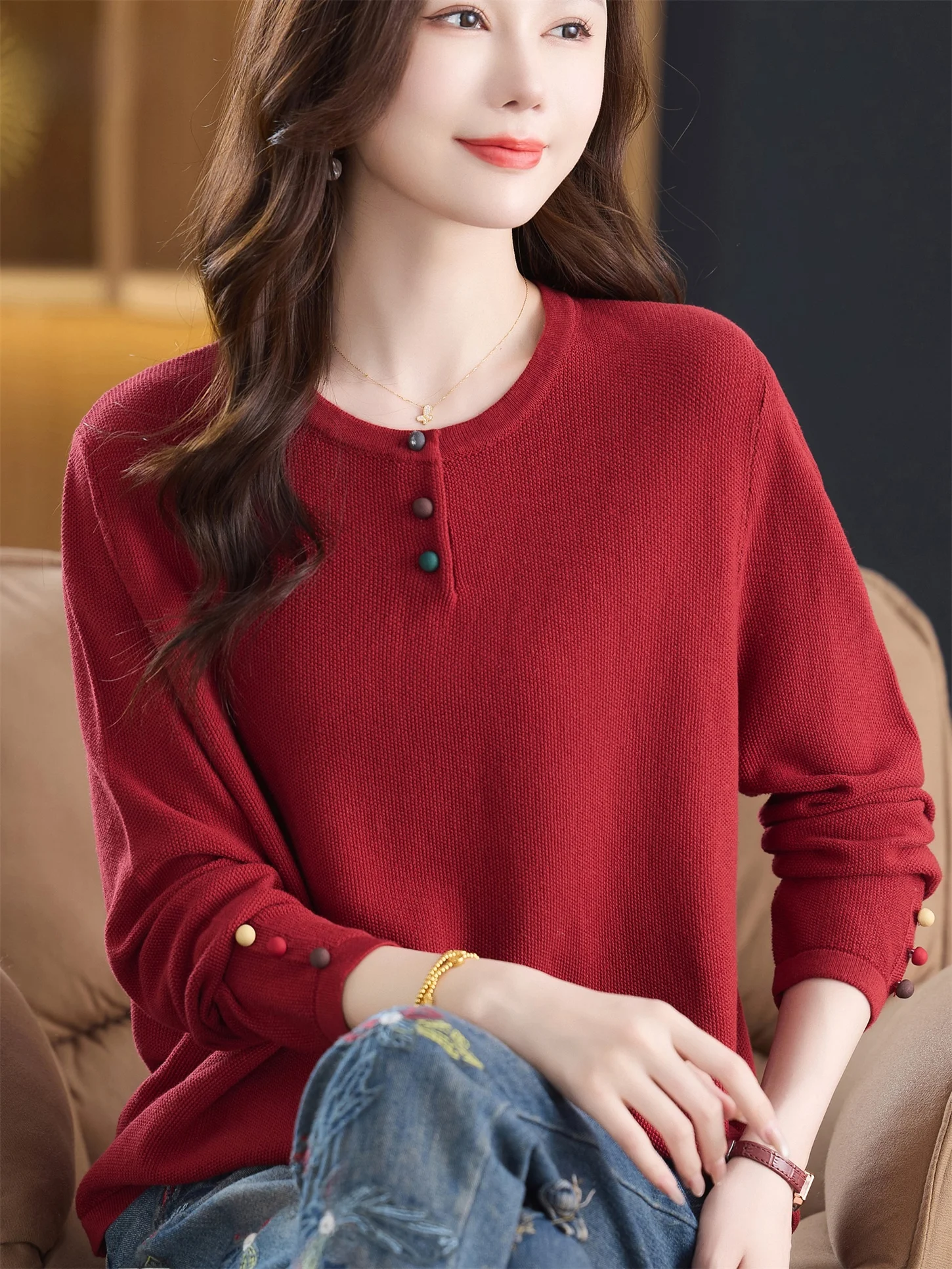 

Faionable круглый трикотаж Ne, свободный базовый слой, топ для женщин среднего возраста, дышащая, удобная, обычная, повседневная одежда све