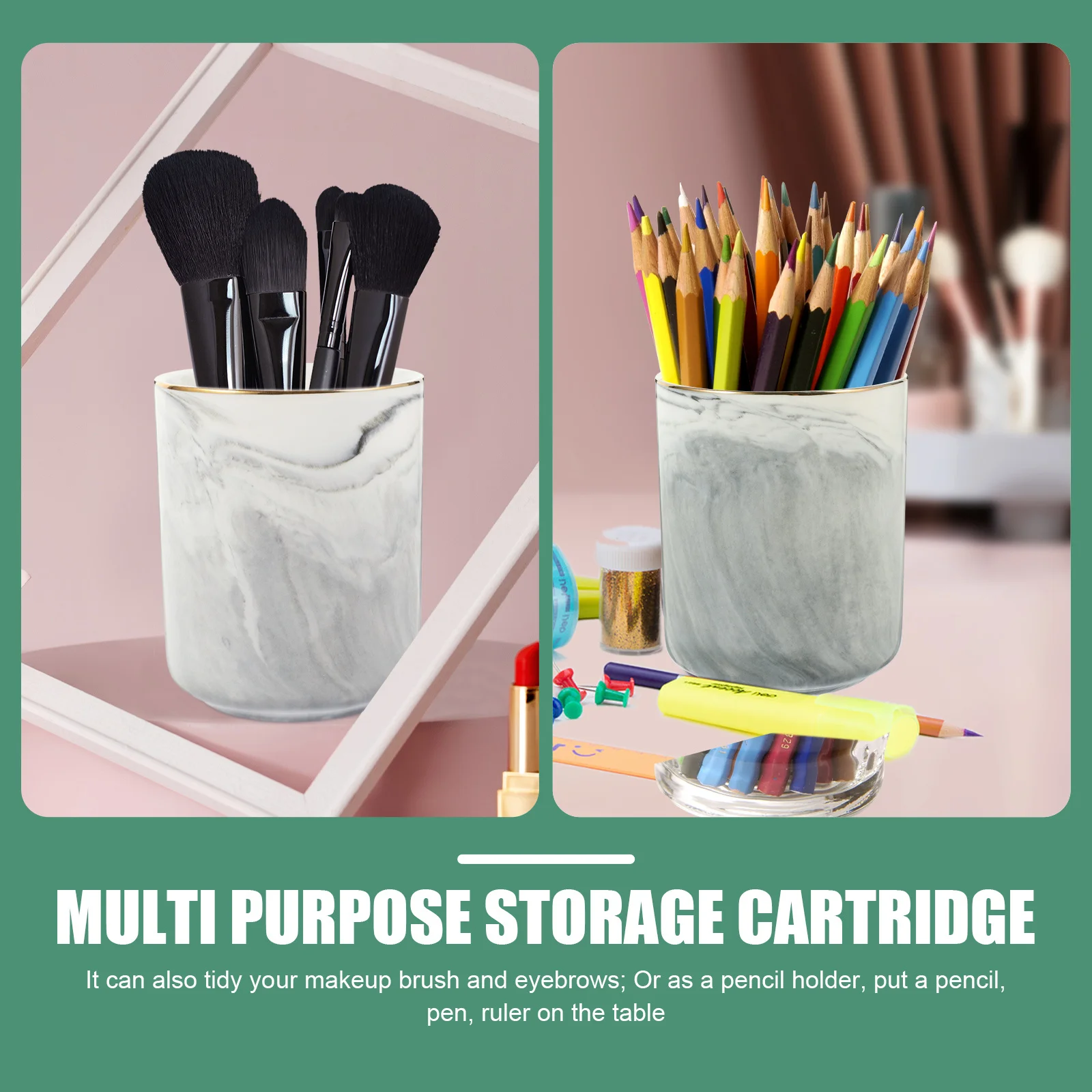 

Stylish Ceramic Marble Print Makeup Stand Roomy Pen Holder for Office School Decorative Organizer Multi- Storage