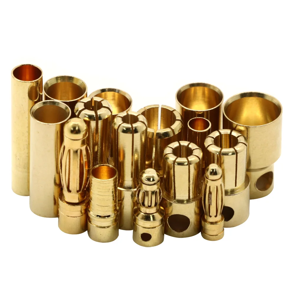 100pair Banana Plug 2mm 3mm 3.5mm 4mm Bullet Female Male Connectors 5mm 5.5mm 6mm 6.5mm 8mm Gold Plated Copper RC Parts Head