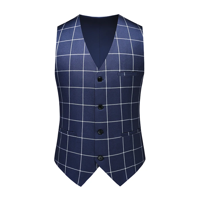 New Men Formal Business Social Plaid Suit Vest Black / White Fashion Męska prosta suknia ślubna Slim Fit Top