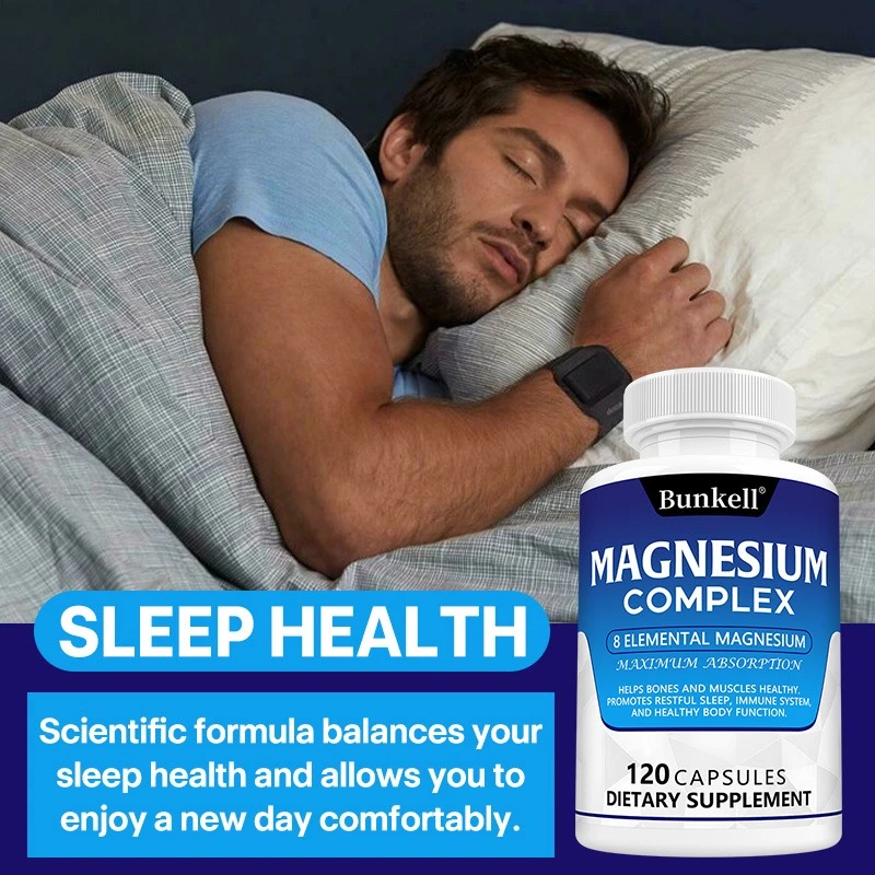 مكمل مغنيسيوم معقد 8 عنصري 1000 ملغ، مشغل لسهولة الامتصاص للعظام والعضلات والتعافي والطاقة 120 كبسولة