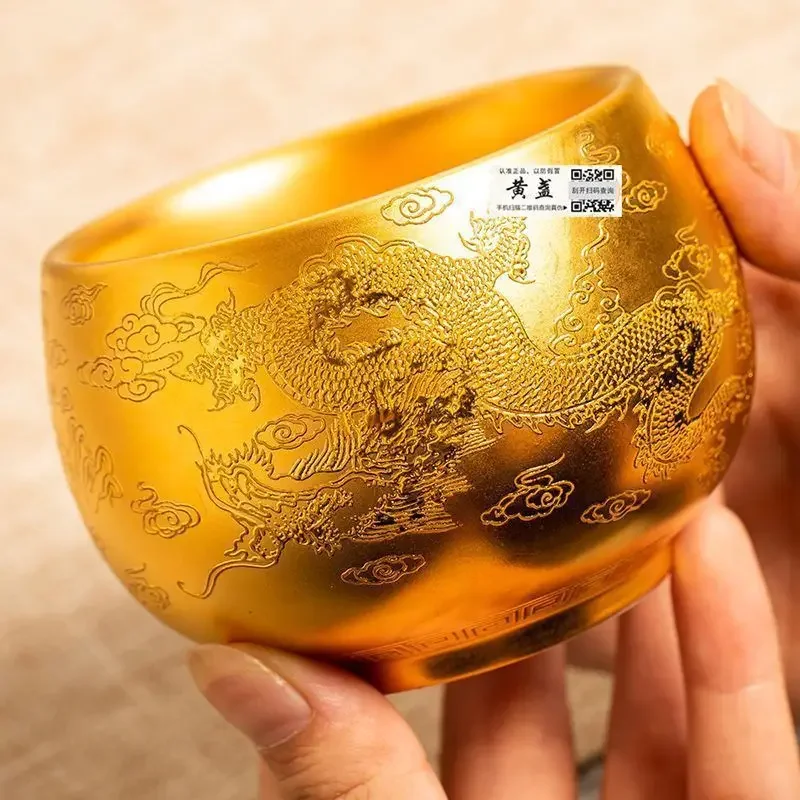 Dragon and Phoenix Real Gold Master Cup Master Handmade  Household Gift Teacup High-end Single Cup Health Gold Tea