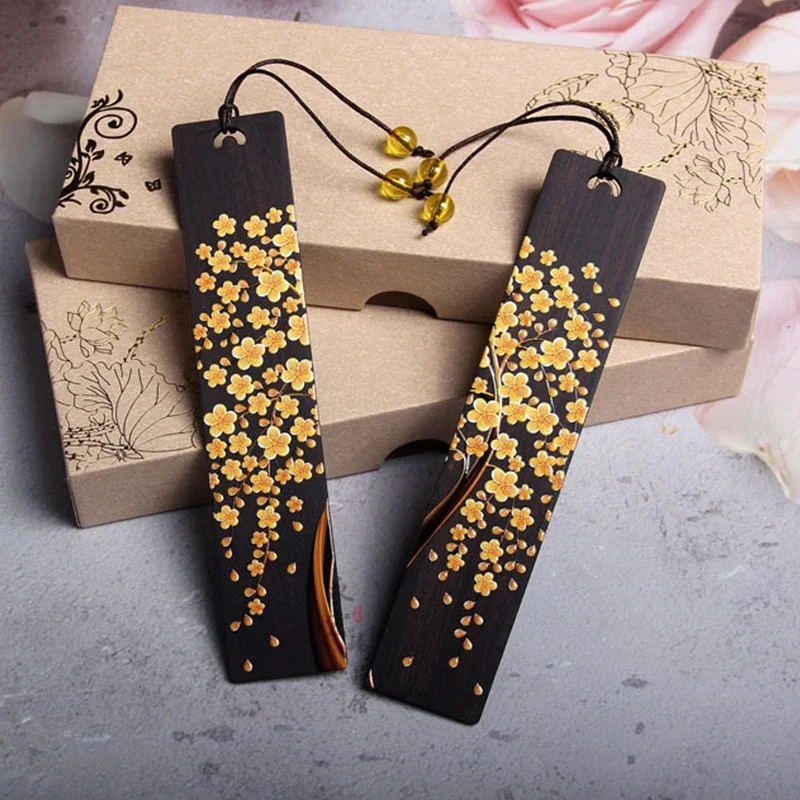 Retro Ebony Painted Golden Tree Wooden Bookmark Creative Chinese Style Pagination Mark Reading Book Tool School Gifts Stationery