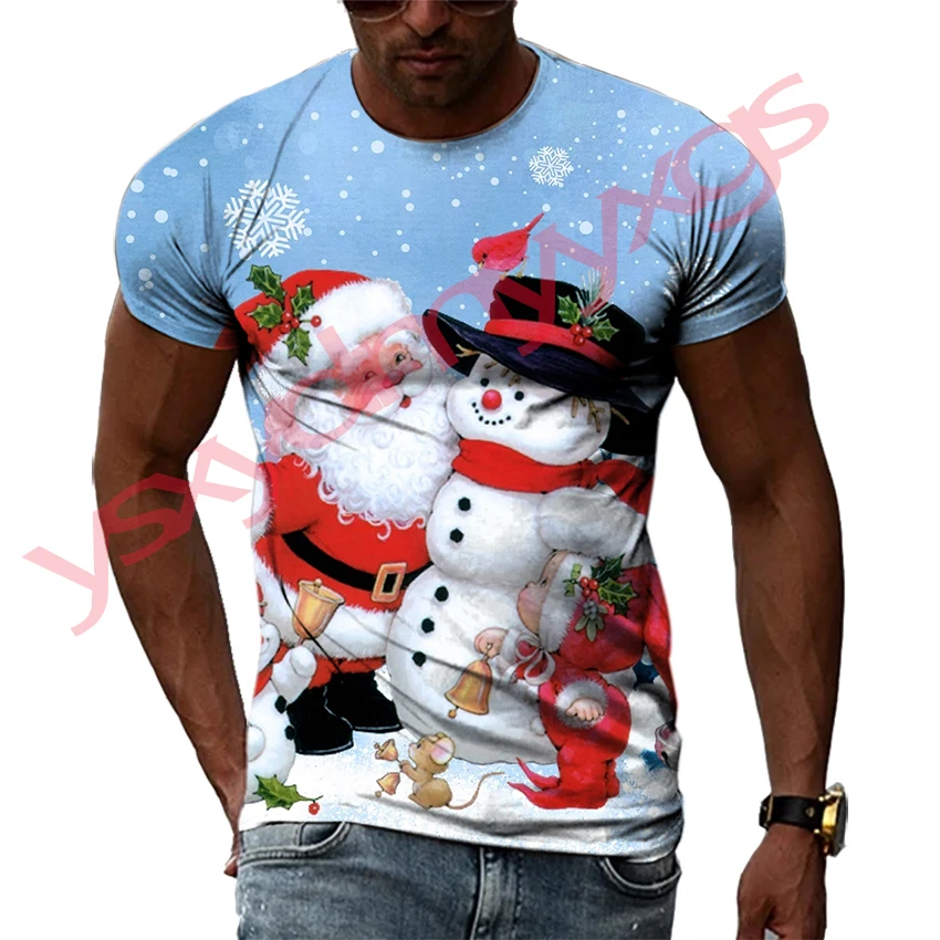 Christmas Tree Carnival Santa Claus Happy New Year Gift Man T-shirts Hip Hop 3D Print Harajuku Round Neck Tee Short Sleeve Top