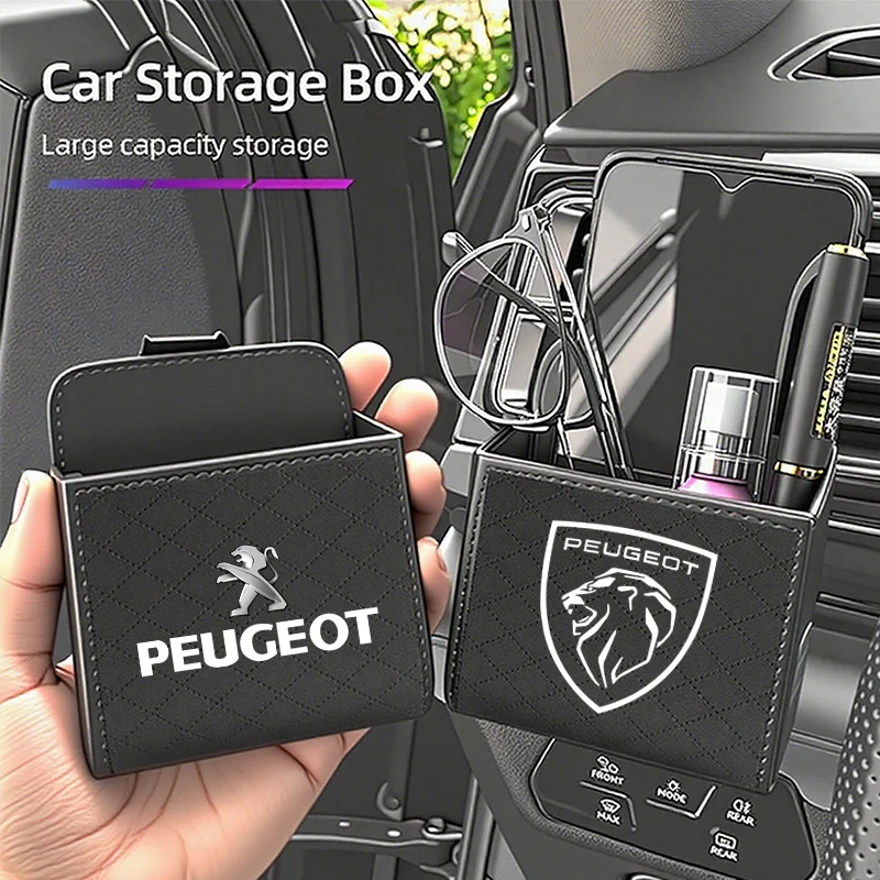 Leather Car Interior Mini Storage Box Air Outlet Organized Bag for Peugeot Models 206 307 308 3008 207 208 407 408 4008 508 2008