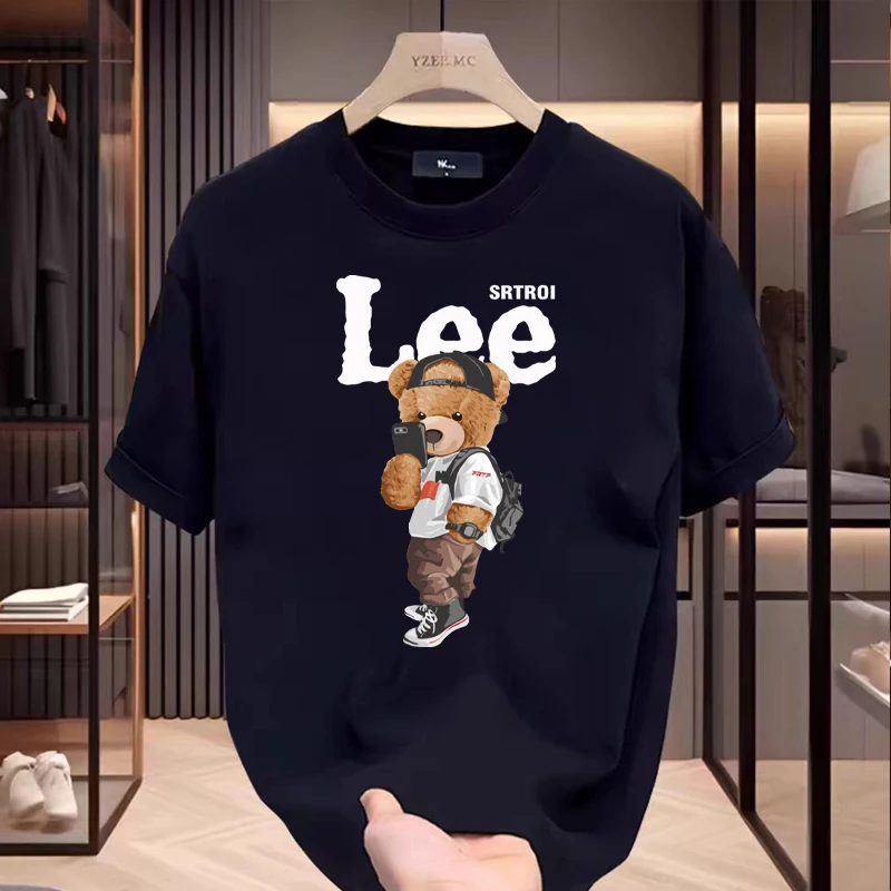 

Summer Tide Brand Selection Bear Printing American High Street Cotton Short-sleeved T-shirt Trendy Men and Women Street Trend
