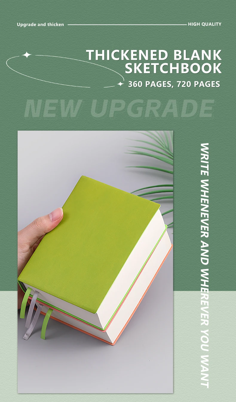 720-seitiges leeres Innennotizbuch, weiche Kunstlederoberfläche, minimalistisches Zeichenbuch, ultradickes Notizbuch, kleines und frisches DIY – Detail 1