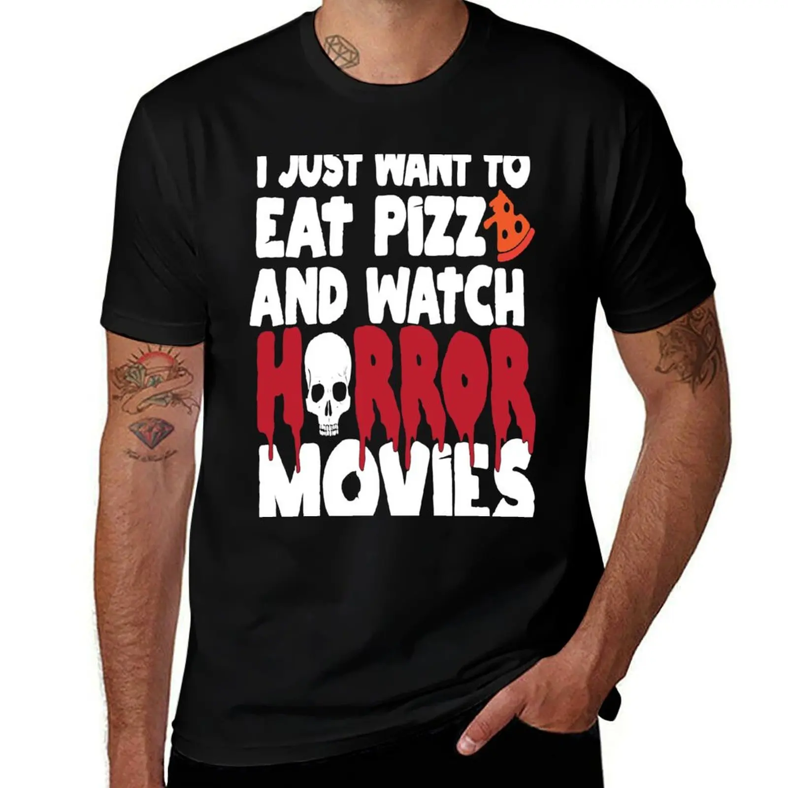 أريد فقط أن أكل البيتزا وأشاهد أفلام الرعب تي شيرت مضحك تي شيرت رجل g رجل تي شيرت للرجال تي شيرت #4