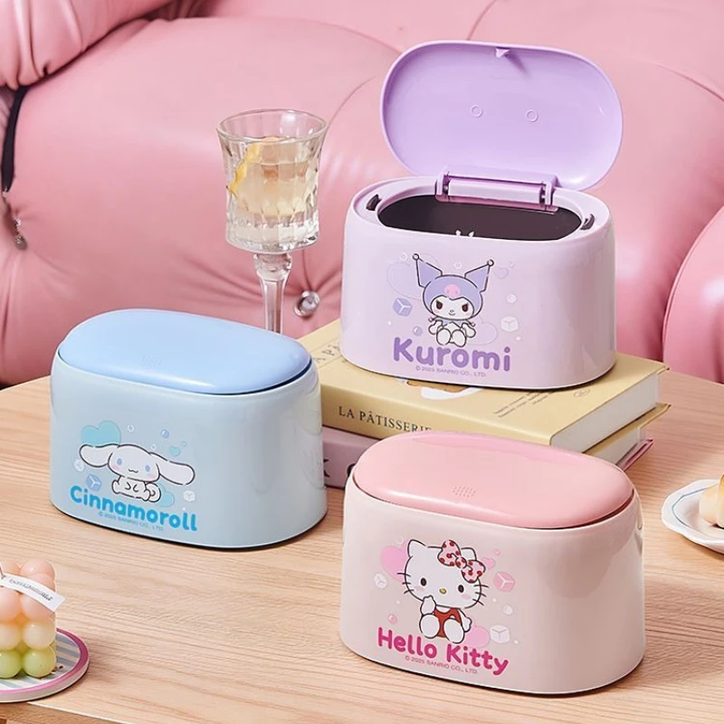 

Kawaii Cartoon Sanrio Hellokitty Pressing Desktop Trash Kuromi Cinnamoroll Mini Waste Bin Office Home Storage Bucket Wastebasket