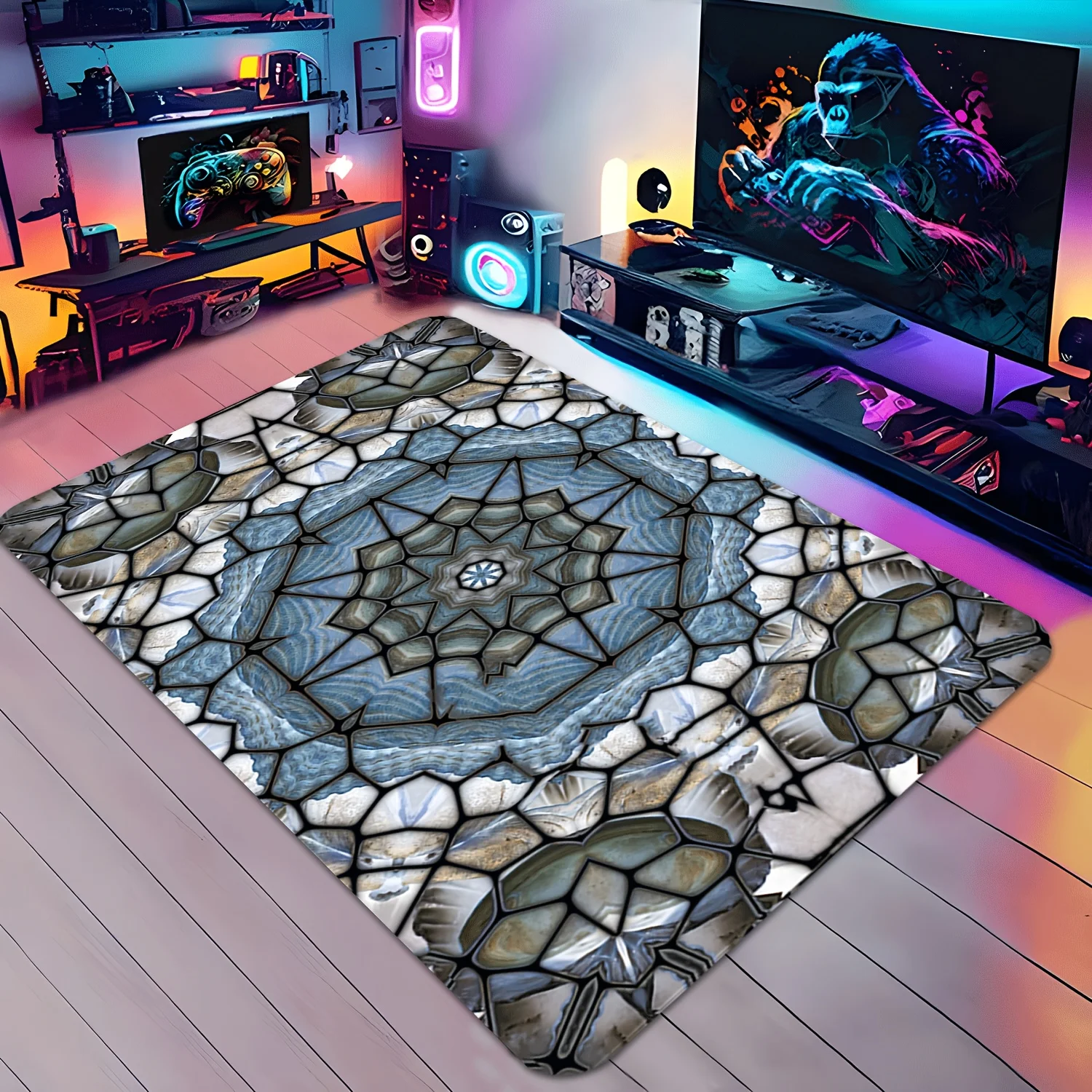 

"Geometric Stone Mosaic" Non-Slip Floor Mat - Indoor and Outdoor Absorbent Foot Mat Suitable for Home Decoration, Durable