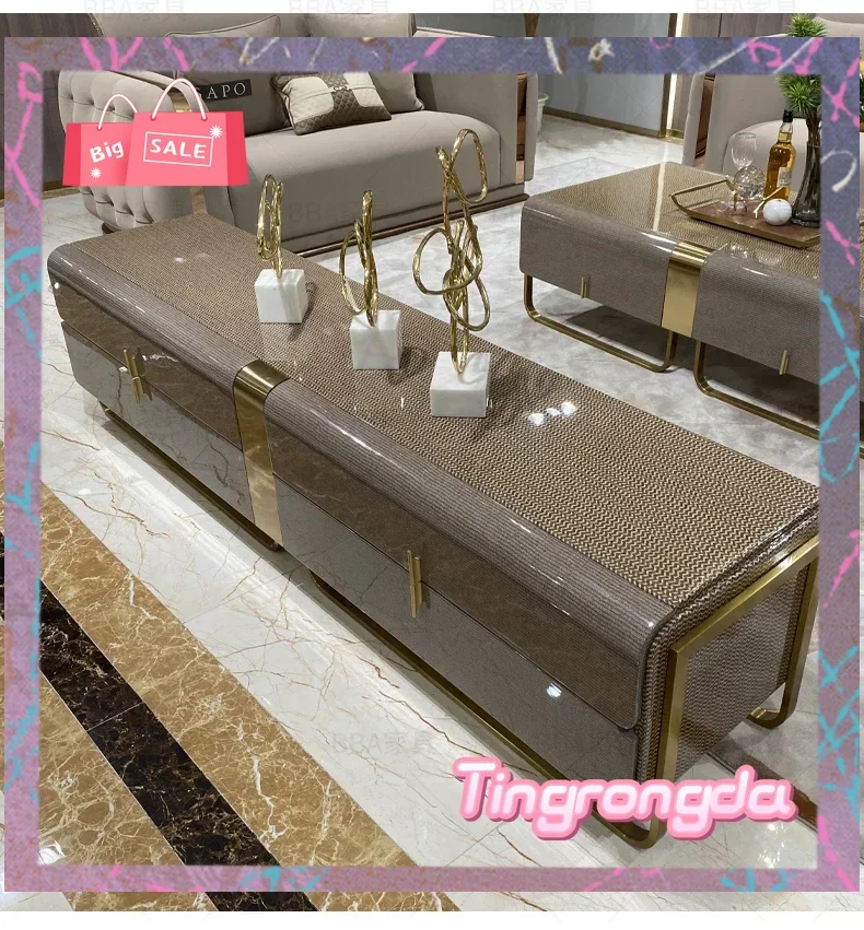 N خزانة تلفزيون من الخشب الصلب الفاخر الخفيف على الطراز الإيطالي لغرفة المعيشة #4