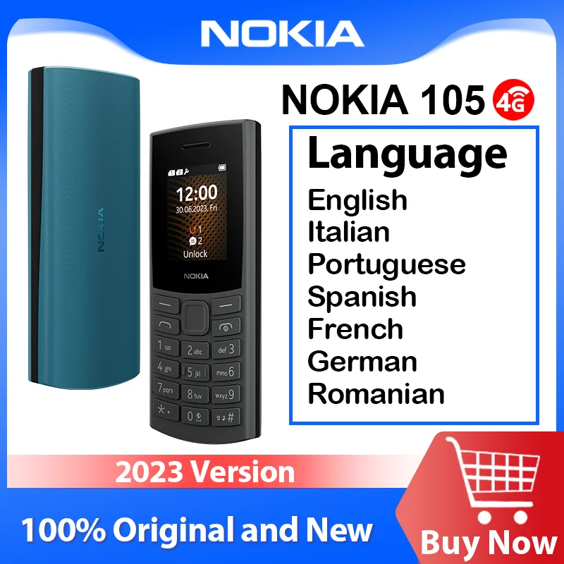 Multilingual Nokia 105 4G 2023 Dual SIM Feature Phone 1.8