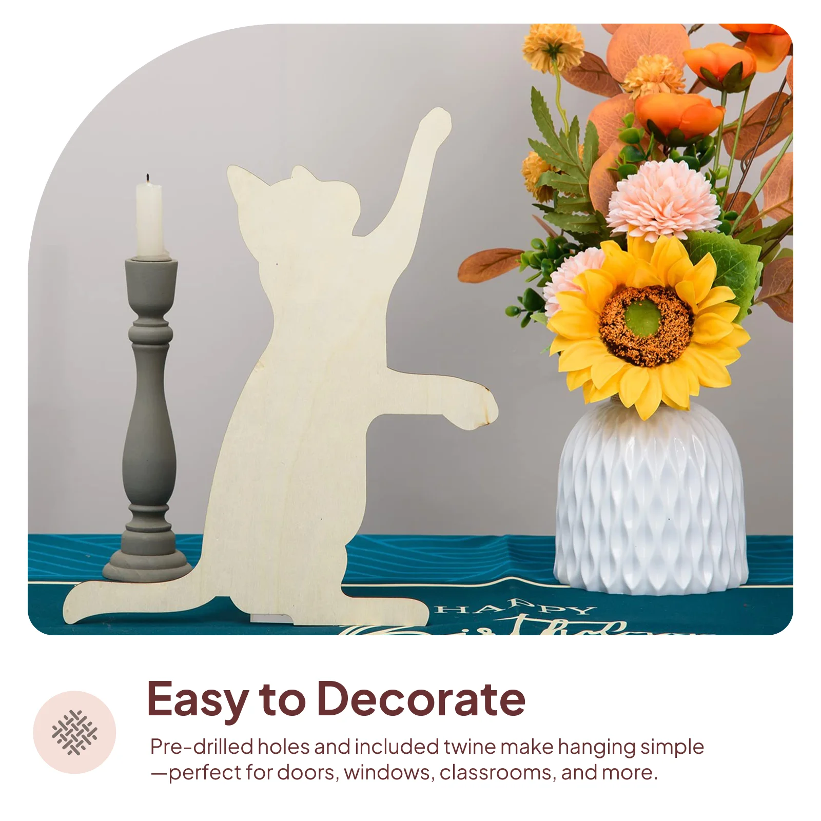 

4 Pieces Cat Cutouts Wood Pieces Cat Shape Plaques Hanging Ornaments Unfinished