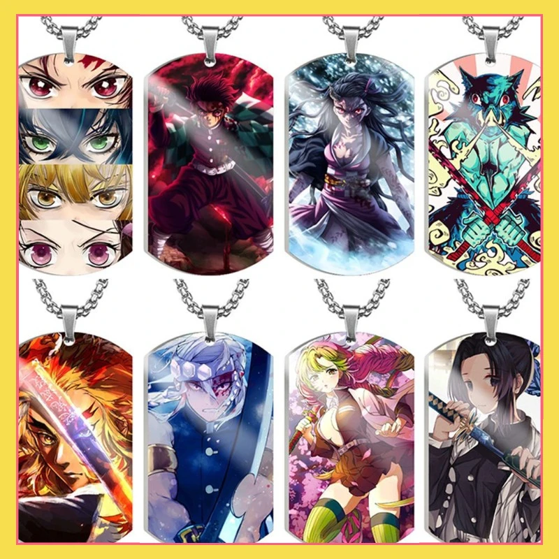 

Animation Peripherals Demon Slayer Tanjiro Nezuko Inosuke Zuhira Stainless Steel Color Printed Necklace Collection Holiday Gifts