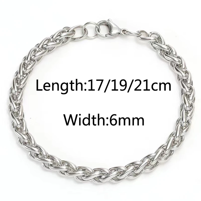 Kpop Hip Hop Premium Titanium Stainless Steel Men Bracelet 6mm Width Silver Black Color Hand Twists Chain Women Bangle Jewelry