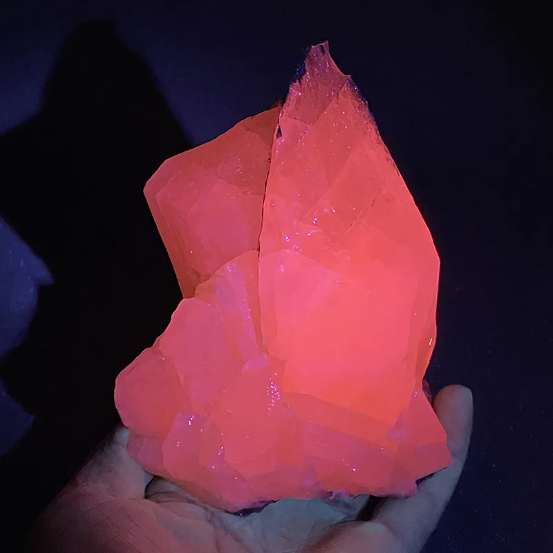

100% natural pink colour calcite with fluorescent effect rough specimen healing crystal stone