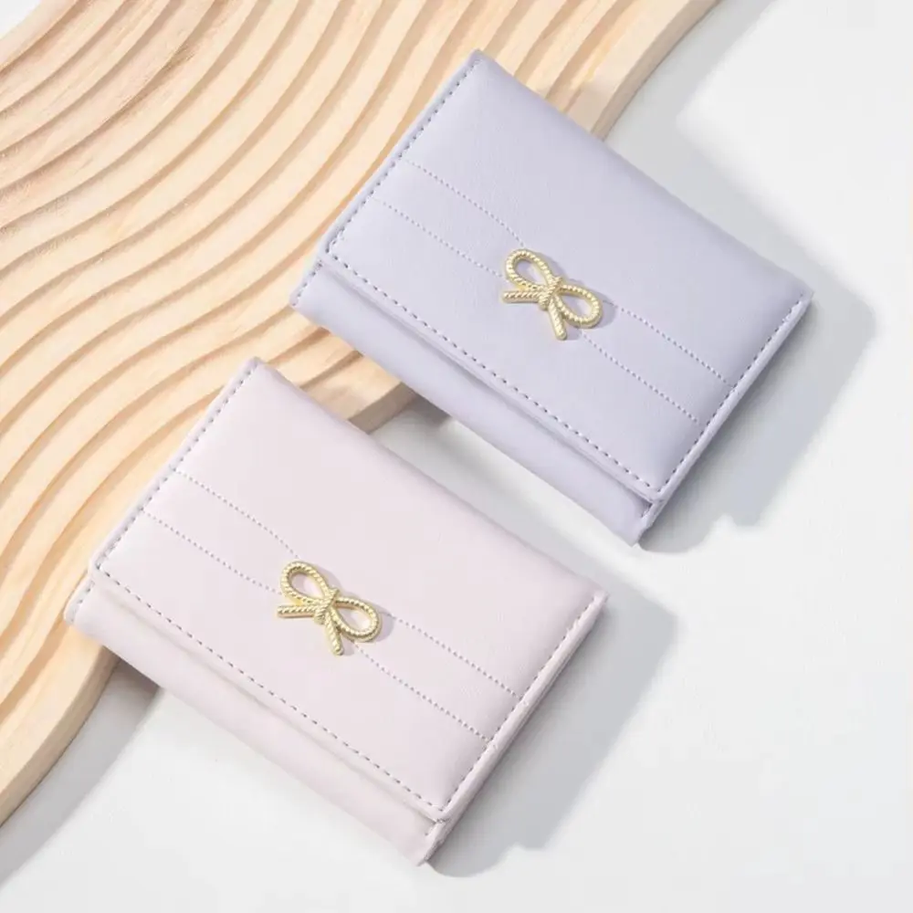 

Korean Style Mini Portable Purse Bow Lightweight Portable Card Holder Multifunctional Solid Color Card Organizer