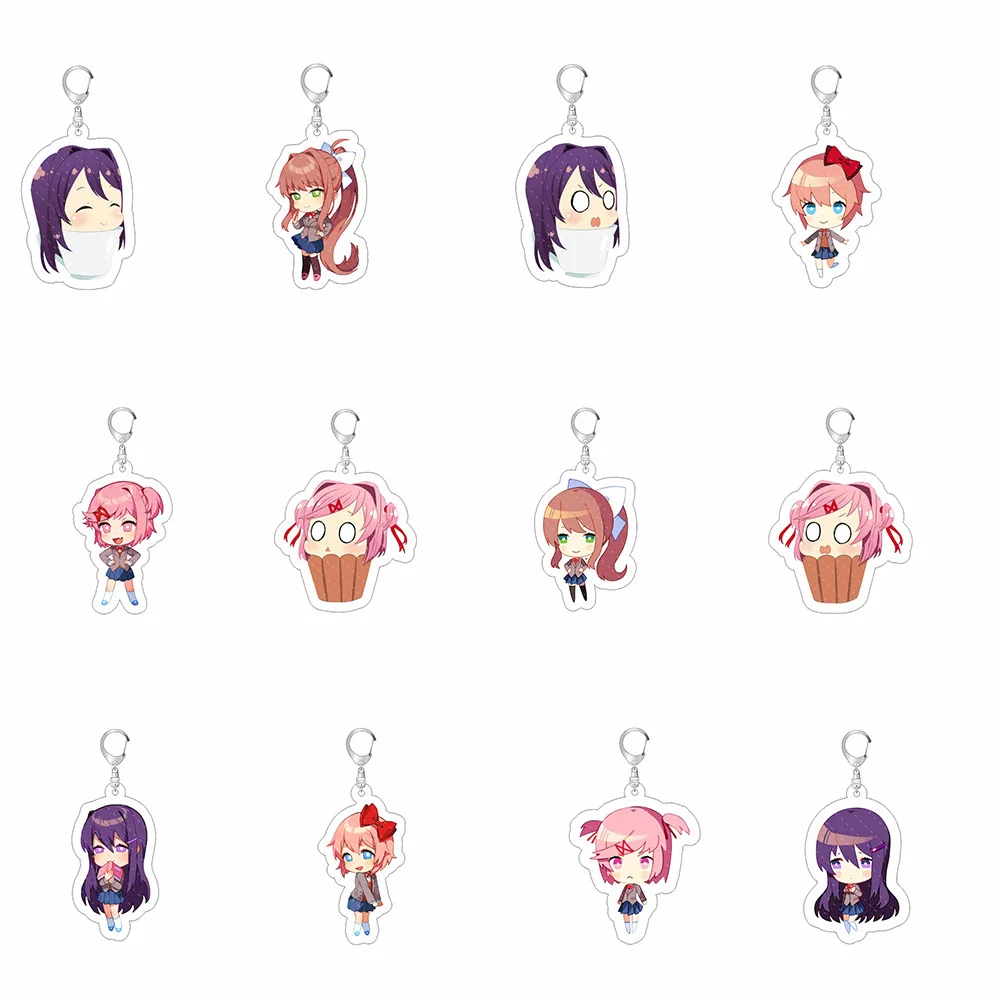 Anime Heartbeat Learning Acrylic Keychain Cute Girl Expression Monika Natsuki Campus Backpack Decoration Pendant Friends Gifts