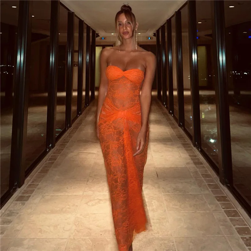

2025 Summer New Women's Fashion Sexy Lace Perspective Slim Dress