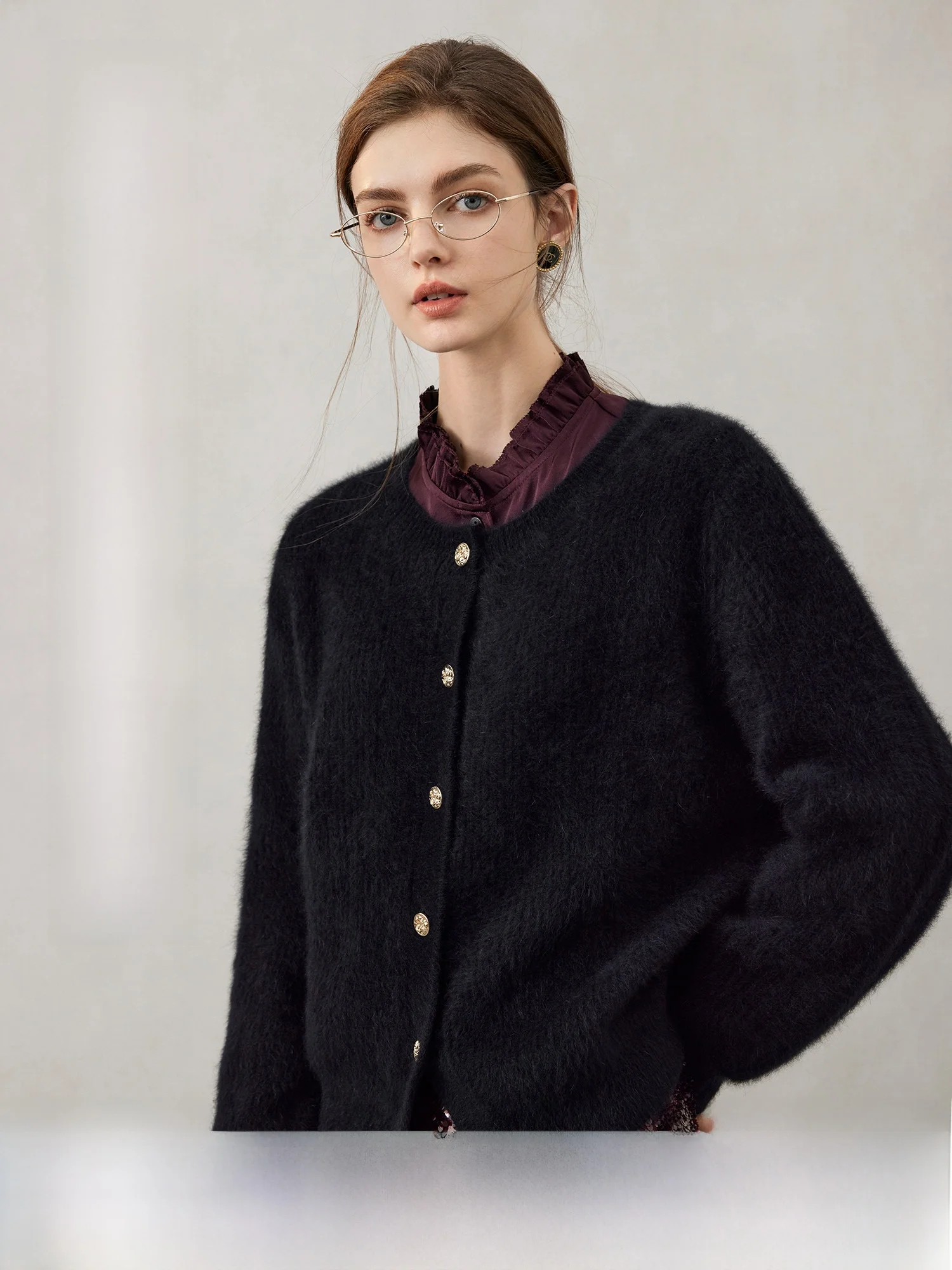 

Fur Knitted Cardigan round Ne Commute Sle Camere Women's Long Sve Regular Fit Pure Color Button up Coat
