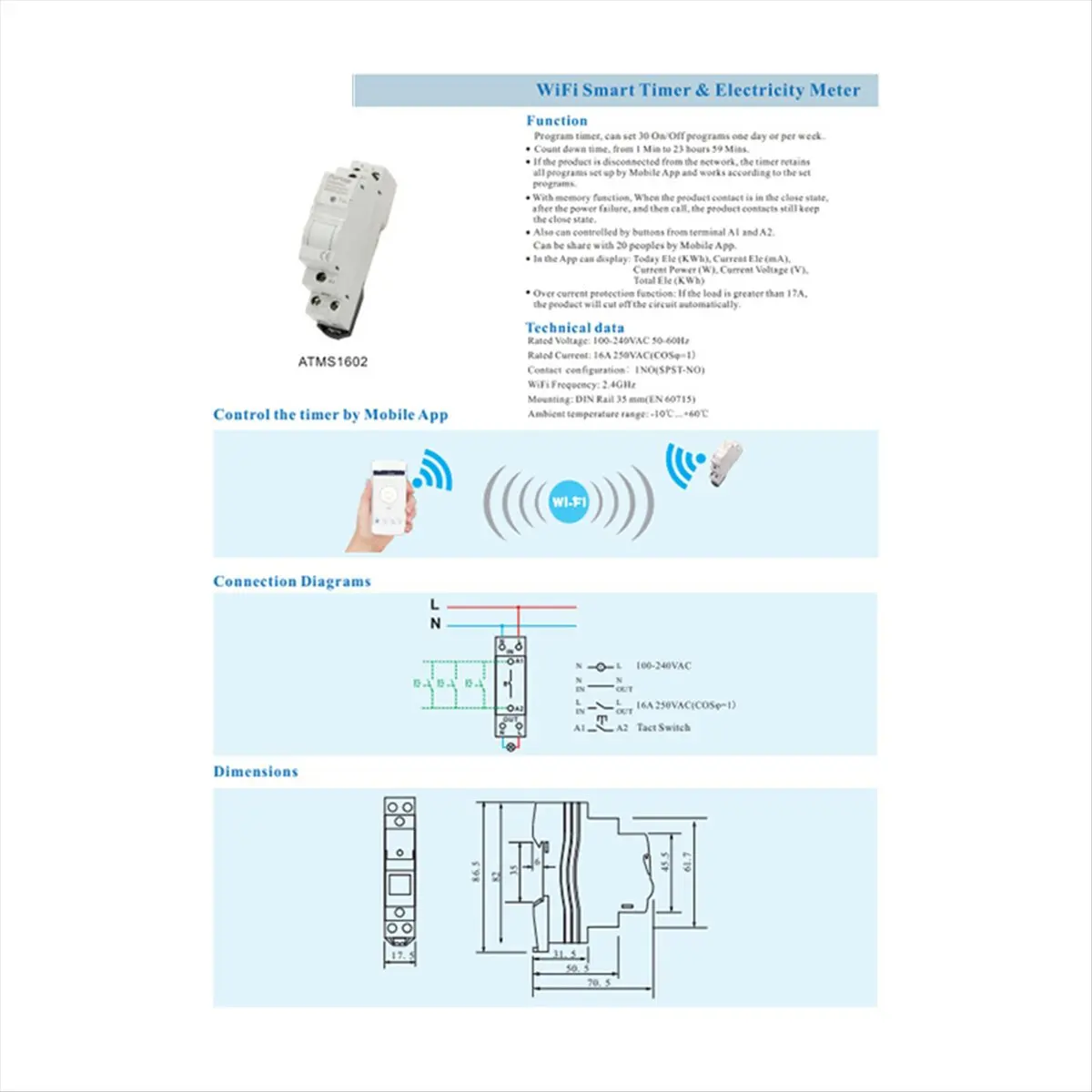 Smart Life ZigBee 16A Switch and Timer Power Monitor Energy Meter Remote Control for Home Home Automation