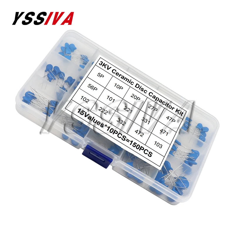 150pcs 3KV High Voltage Ceramic Capacitor Assorted Kit 15Values*10pcs 10P 47P 100P 220P 470P 102 472 103 3000V Capacitance Set