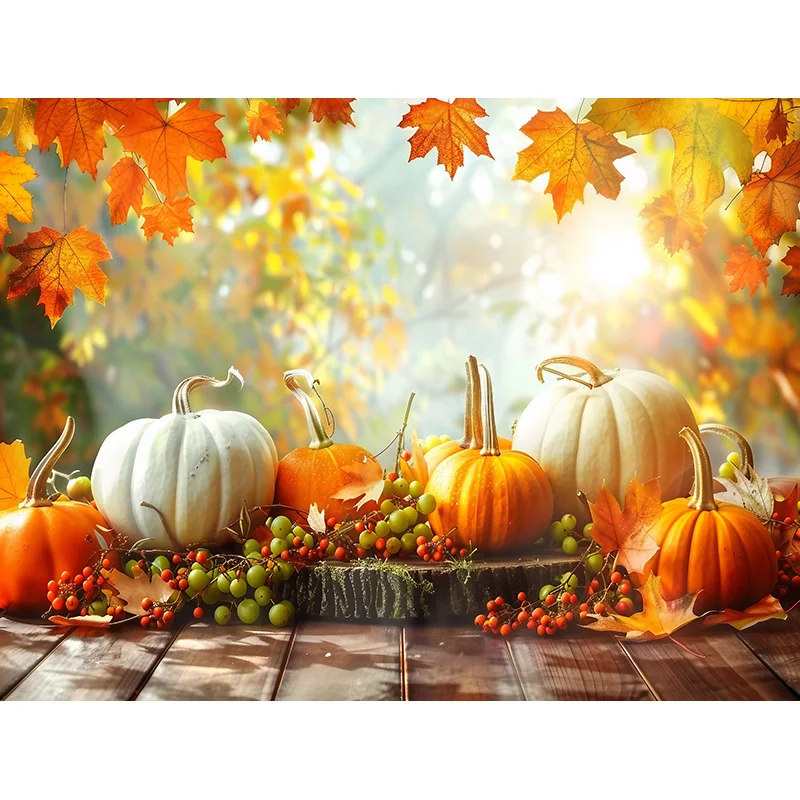 Halloween Day Autumnal Pumpkins Photography Backdrops Props Maple Leaf Scarecrow Farm Harvest Thanksgiving Background RR-22