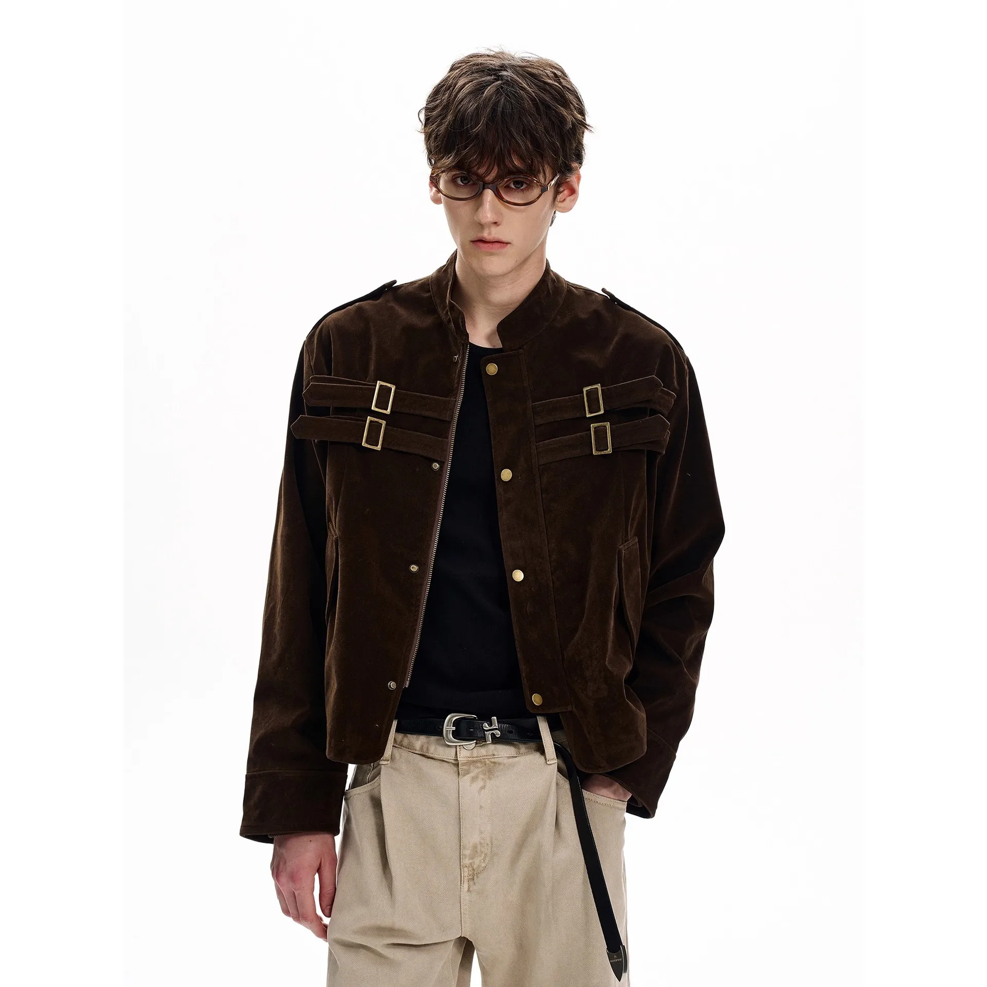

American Retro Suede Feeling Jaet Men's Mural Splicing Design High-End ort Wide Outerwear Polyester Loose Fit Long Sve