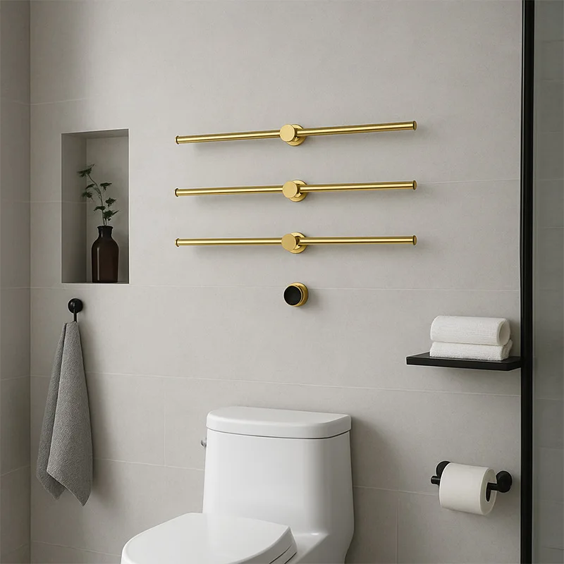 Gold 304 stainless steel heated towel bar, bathroom concealed installation, intelligent constant temperature electric towel rack