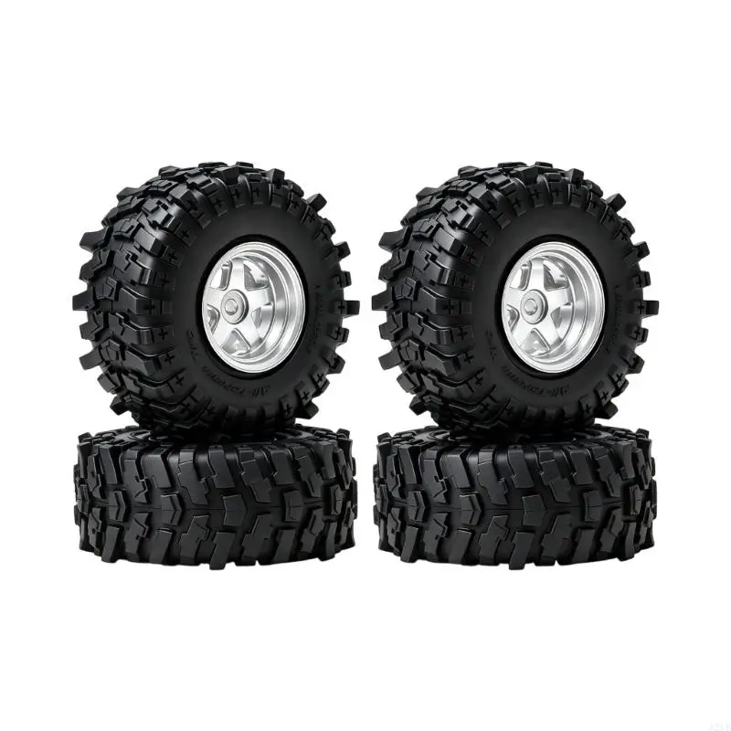 1/30 SCX30 Off Road Model Tire Set, 0.7 Inch Deep Service Minded Wheel Design, Silver Metal Wheel with Black Rubber A2UB