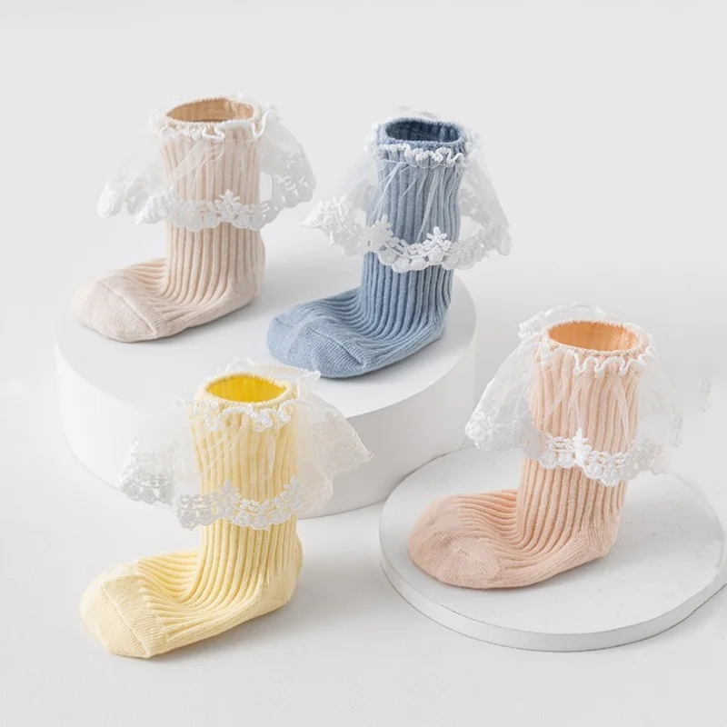 

Хлопковые нескользящие носки-тапочки для маленьких девочек, милые кружевные свободные носки принцессы для новорожденных, весенне-осенние детские носки до щиколотки