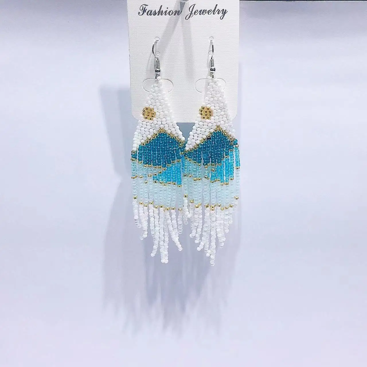 Fringe Earrings  Hand beading  Bohemia  fashion  Landscape painting  sun  fresh  Versatile  geometry  alloy  ma'am  Rice Bead Ea