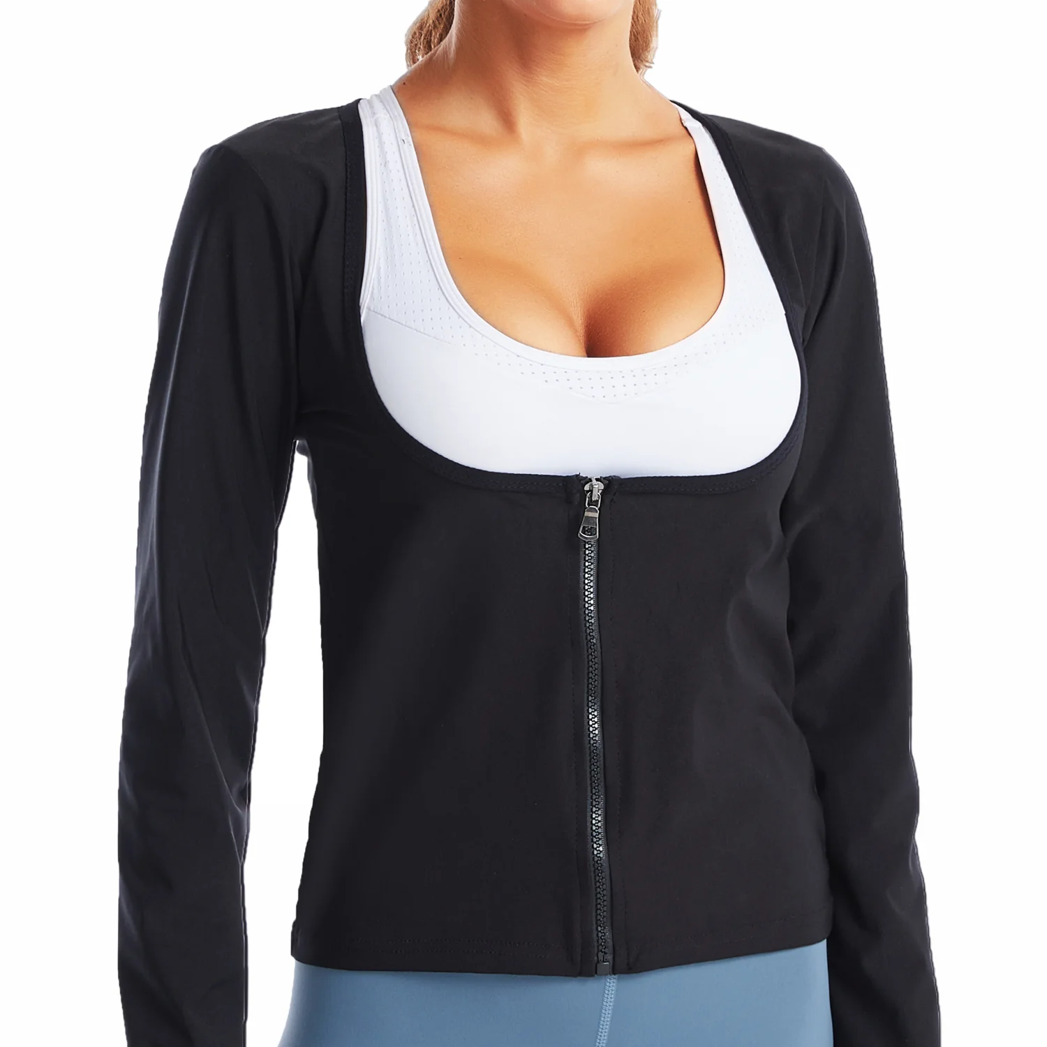 بدلة ساونا نسائية لتخفيف الوزن، سترة لياقة بدنية، أكمام طويلة حرارية ساخنة، بدلة رياضية لحرق الدهون #2