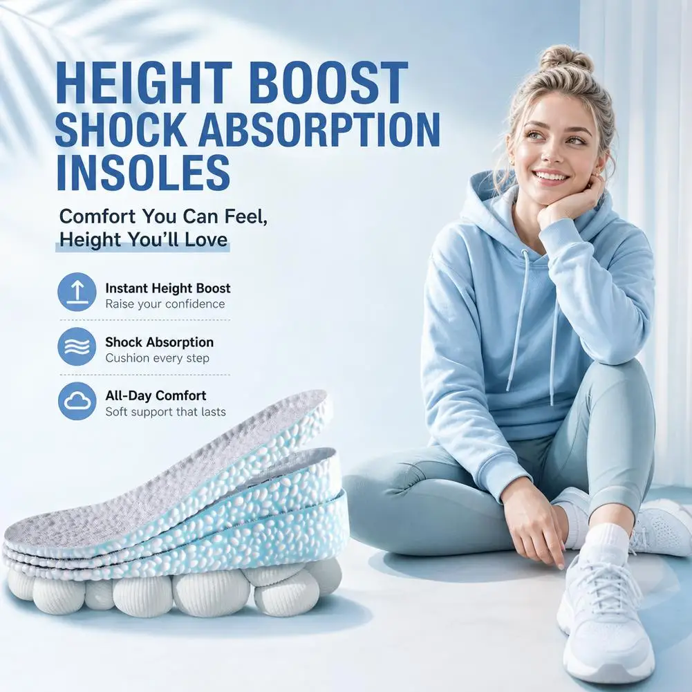 Invisible Height Increase Insoles Comfortable Shock Absorption Shoe Pads Wormwood Deodorizing Cushion for Unisex