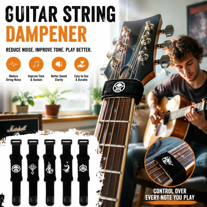 Verstellbarer Gitarren-Dämpferriemen für E-Gitarre, Akustikgitarre und Bass zur Geräuschreduzierung und Vermeidung von Rückkopplung, Zubehör, 6 Stück