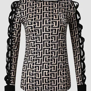 Kadınlar geometrik baskı çapraz soğuk omuz üst moda 2025 yılı, sıcak hit en y2k rahat tüm maç elbise üst kadın bluzlar 8 en çok satan, en soğuk kadın, navlun ücretsiz-no. 8