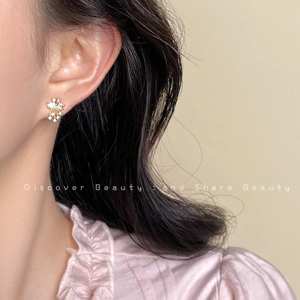 DIY accessories Simple and small micro-inlaid zircon flower stud earrings French sweet bow earrings Korean fashion high-end earr